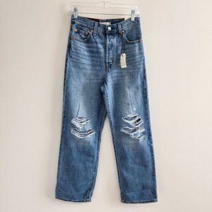NWT Levi's Ribcage Straight Ankle Jeans Grunge Distressed Womens 25